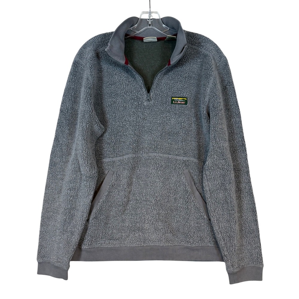 LL Bean‎ Mens Gray Sherpa Fleece Quarter Zip Pullover Sweater •M• Gorpcore Layer